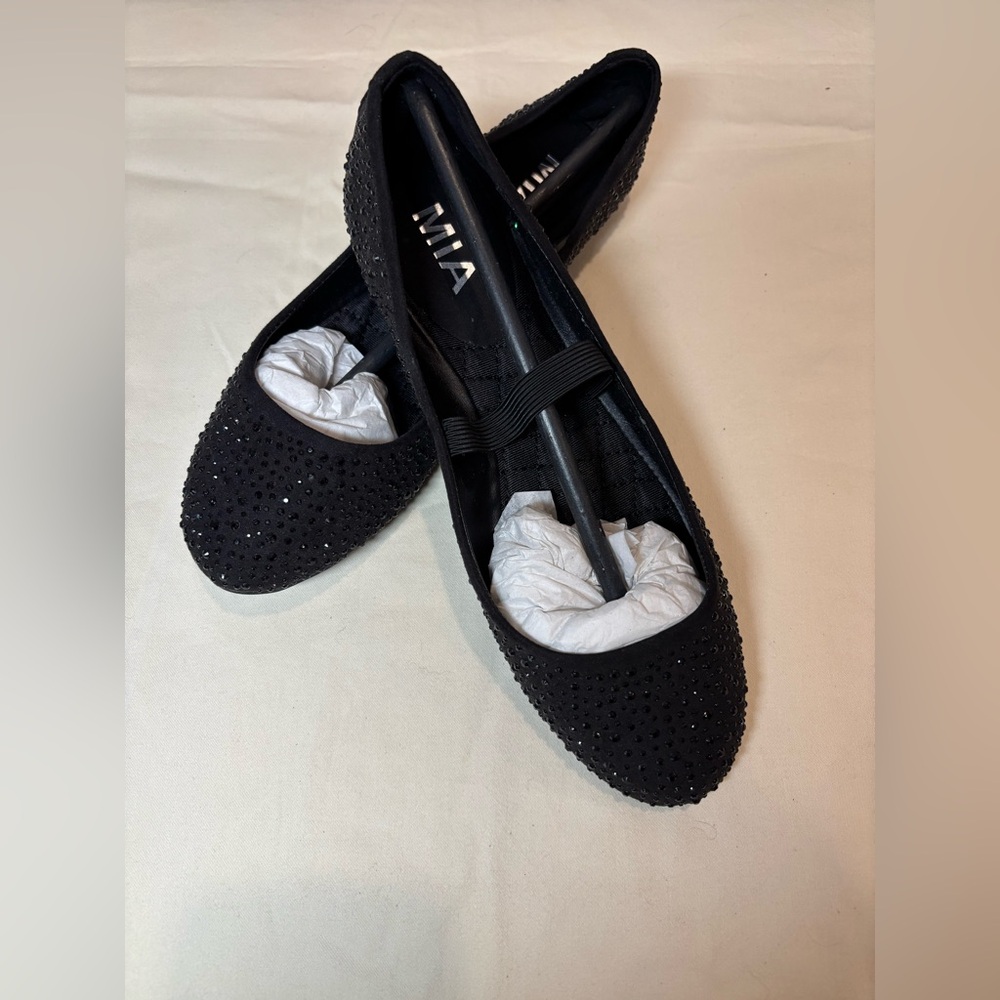 MIA black rhinestone ballet flat shoes parties dress up formal. NWT in box. 8.5 - Picture 7 of 12